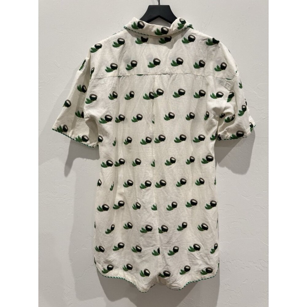 FARM RIO Embroidered Coconut Romper Jumpsuit Shorts Cross Stitch Linen Medium - Picture 12 of 16